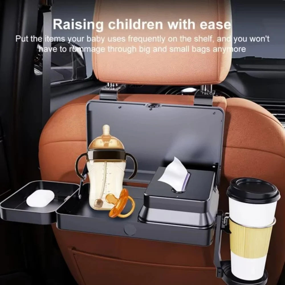 Car Backseat Organizer Food Tray Snack Table With Cup Holder Multifunctional Car Headrest For Road Trip Car Interior Accessories