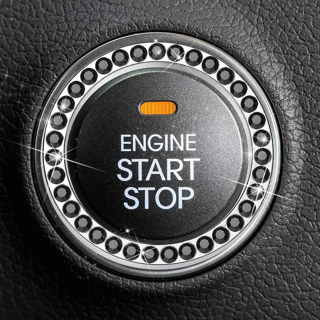 Car with drill, one key start ring, circular decoration, engine ignition ring, flashing rhinestone decoration accessories
