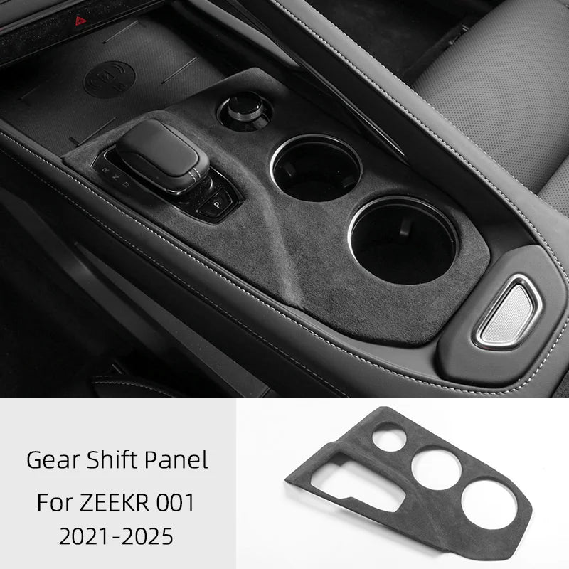 For ZEEKR 001 2021 2022 2023, A lcantara Car Interior Overlay Accessories Car Gear Shift Panel Armrest Lid Rear Air Outlet Frame