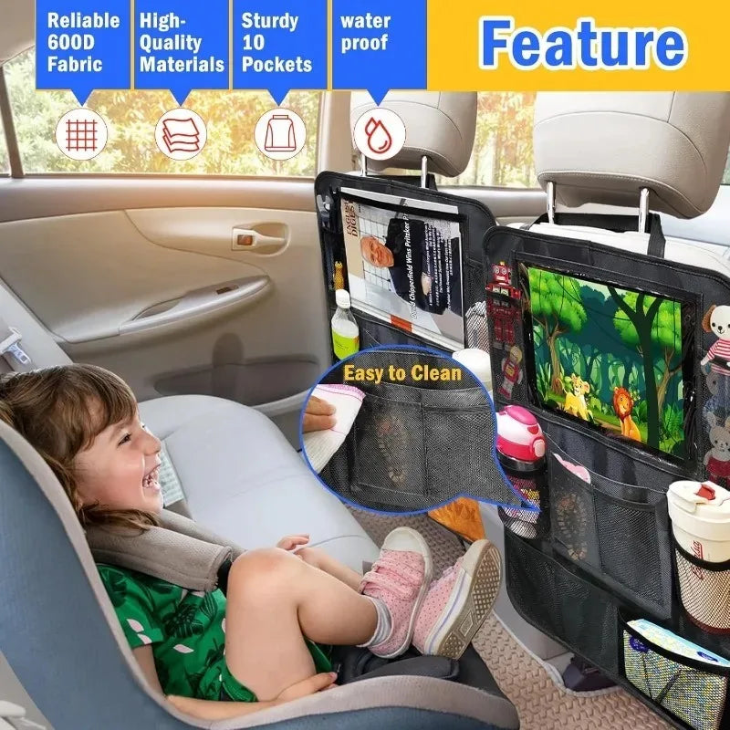 Car Backseat Organizer,2PCS Car Storage Organizer Kick Mats Back Seat Protector with Touch Screen Tablet Holder