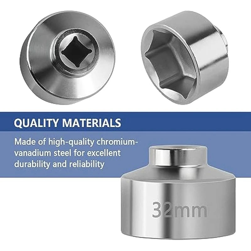 32Mm Socket-Oil Filter Wrench Tool,Steel Quickly Oil Filter Removal Tool,3/8Inch Drive Oil Filter Socket Tool Easy Install
