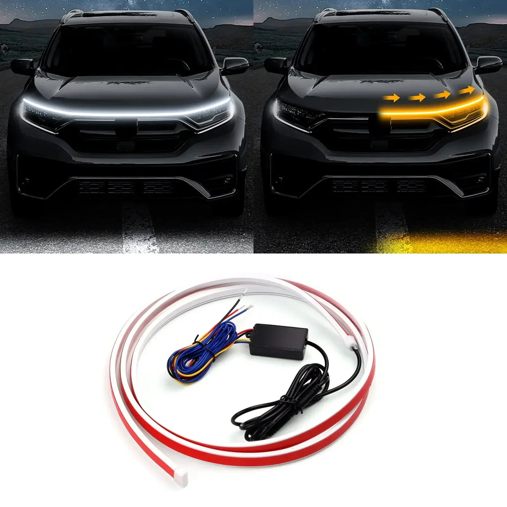 LED Car Daytime Running Light Strip Start Scan Yellow Turn Signal Indicator Headlight Car Hood Decorative Light Universal 12V