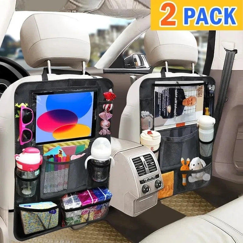 Car Backseat Organizer,2PCS Car Storage Organizer Kick Mats Back Seat Protector with Touch Screen Tablet Holder