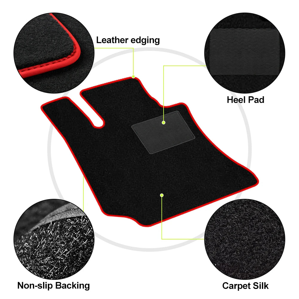 Car Floor Mat For Fiat 500 2007-Present  Polyester suede Anti Slip black Backing red Binding Trim Edge