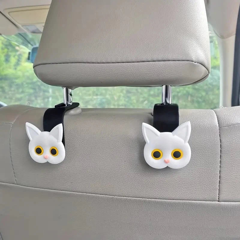 2Pcs Cartoon Cute Cat Car Clips Front Seat Headrest Organizer Holder Auto Fastener Hangers Car Storage Interior Accessories