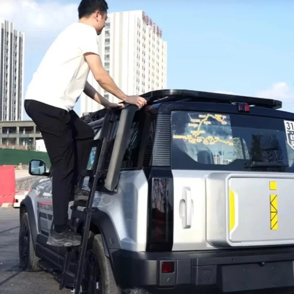 High-Quality Car Upgrading Accessories For Chery ICAR 03 And Other Models Aluminum Alloy Climbing Side Ladder Foldable