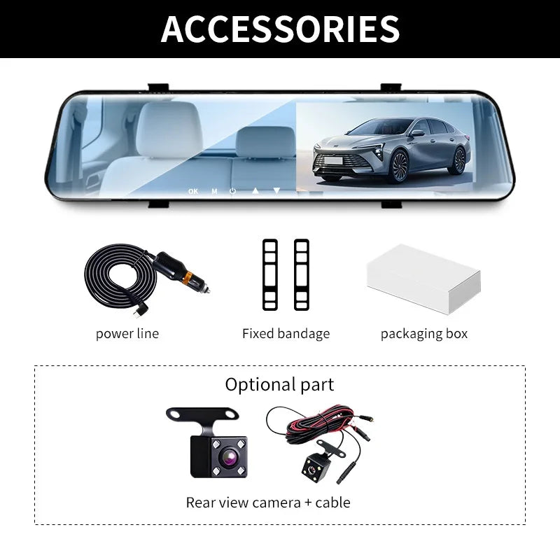 1080P Dash Cam Car Optional Dual Lens Night Vision 12In DVR Rearview Mirror Dash Camera Video Recorder Auto Wide-angle Camera