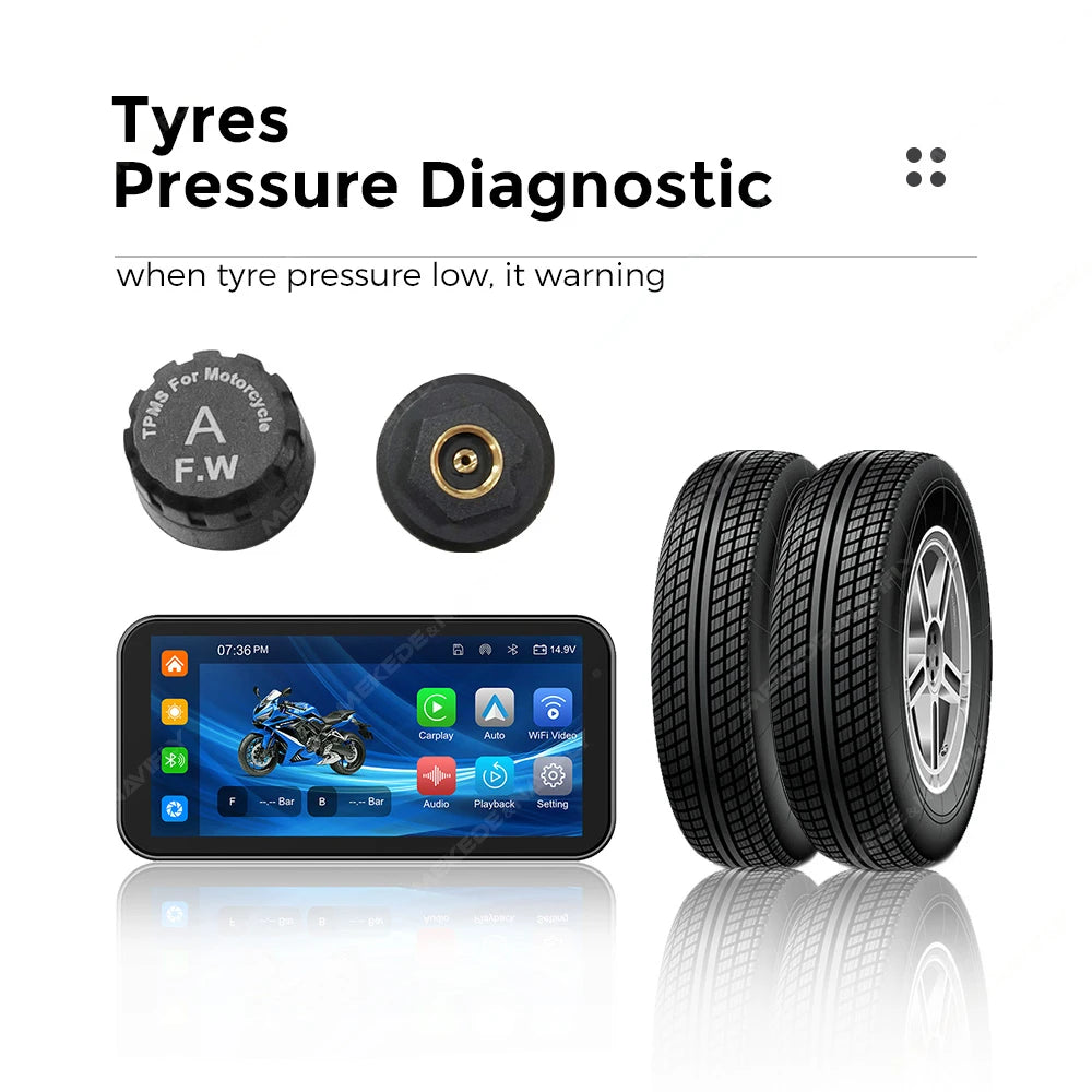 New 6.25‘’ Portable Carplay Motorcycle GPS Waterproof screen Wireless Carplay moto&Android Auto Monitor Dual DVR Camera BT TPMS