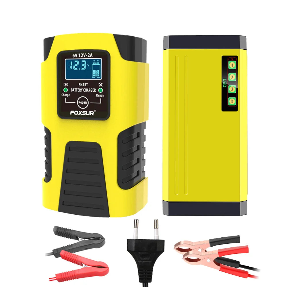 6V 12V 2A Car Battery Charger EU Plug Tester Automatic Smart Digital LCD Display Power Pulse Repair Tools Motorcycle Accessories