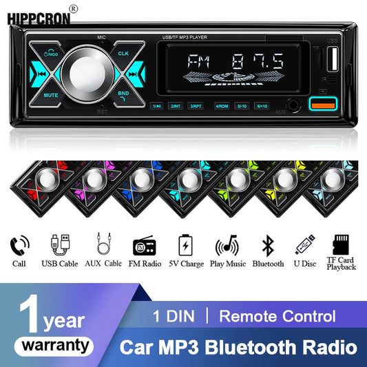 Car Audio 1 din Radio Stereo Receiver Digital Bluetooth MP3 Player Colorful With Dual USB AUX Inputs Auto Multimedia Automotive