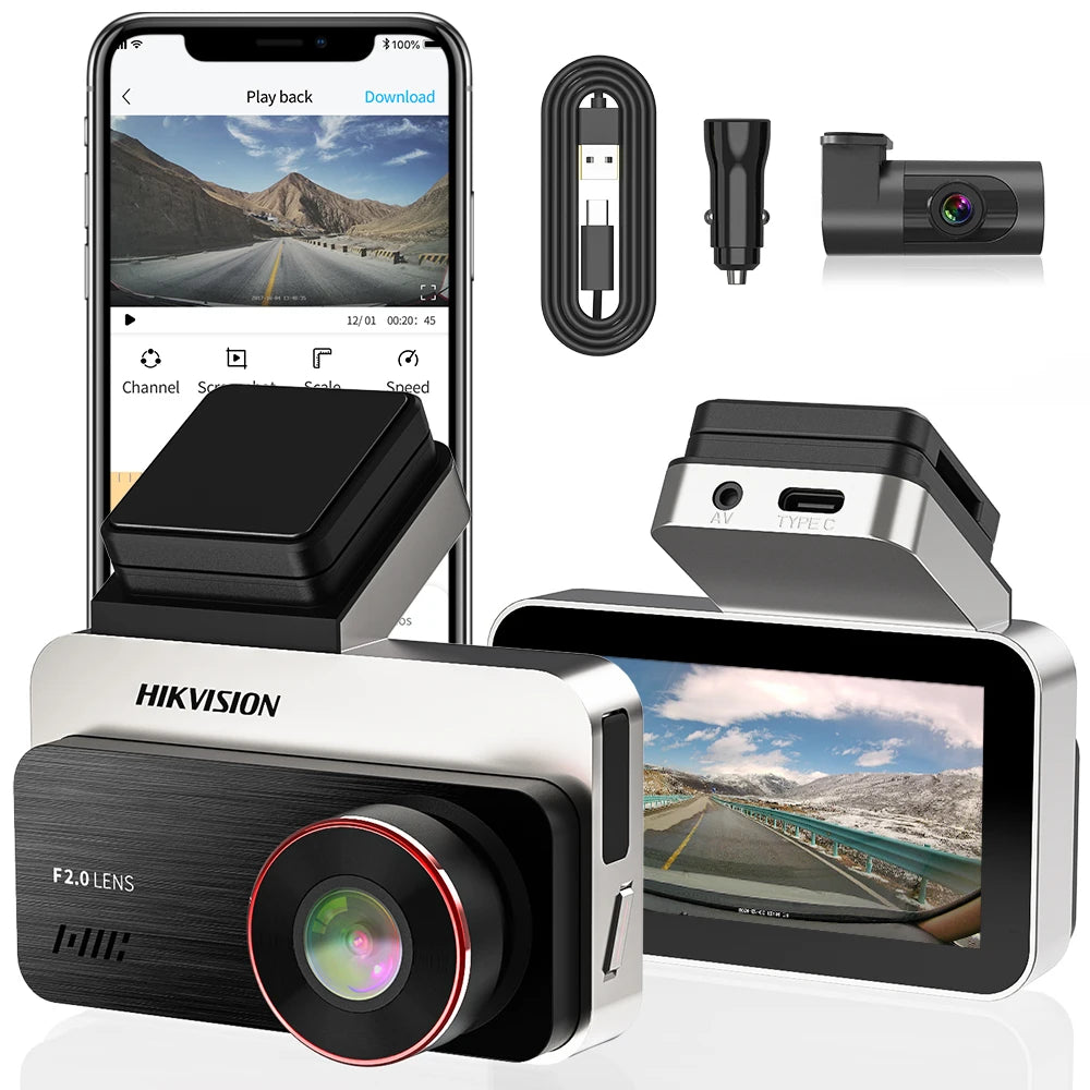 Hikvision C200S Dash Cam: 1080P Full HD + 128° Wide-Angle Lens, F2.0 Aperture for Clear Night Vision, G-Sensor for Collision Vid