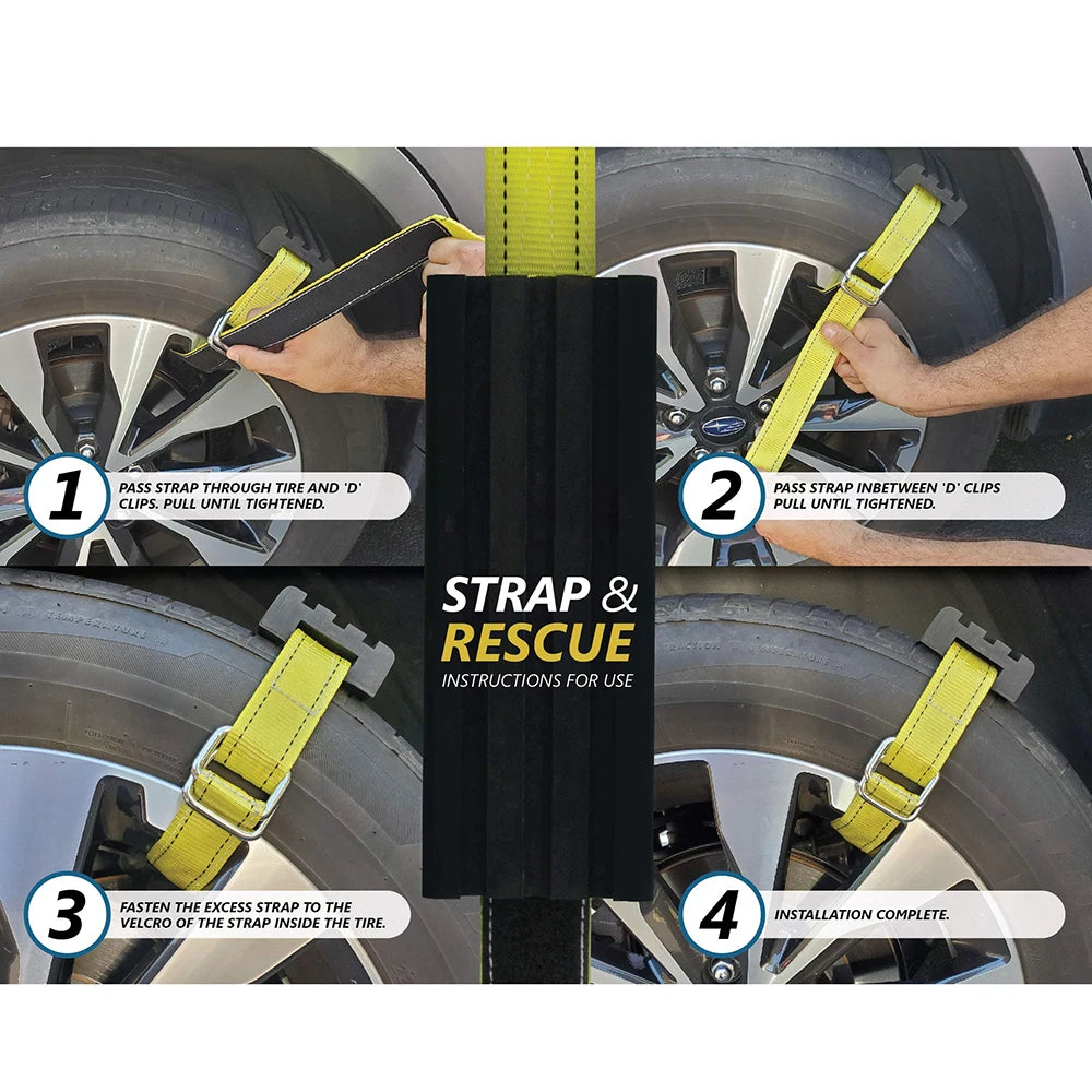 Tire Traction Device for Cars & Small SUVs Anti Skid Emergency Tire Straps to Get Unstuck from Snow, Mud, & Sand