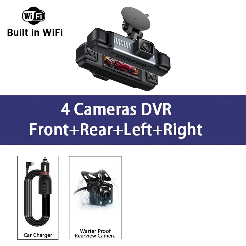 dashcam 4 channels wifi car dvr dashboard cameras for car way back box parking mode 24h front and rear interior 360 dash cam