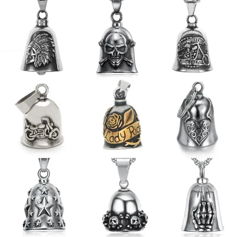 Retro Punk Domineering Skull Bell Pendant Necklace Suitable for Men Cycling Motorcycle Accessories Gift