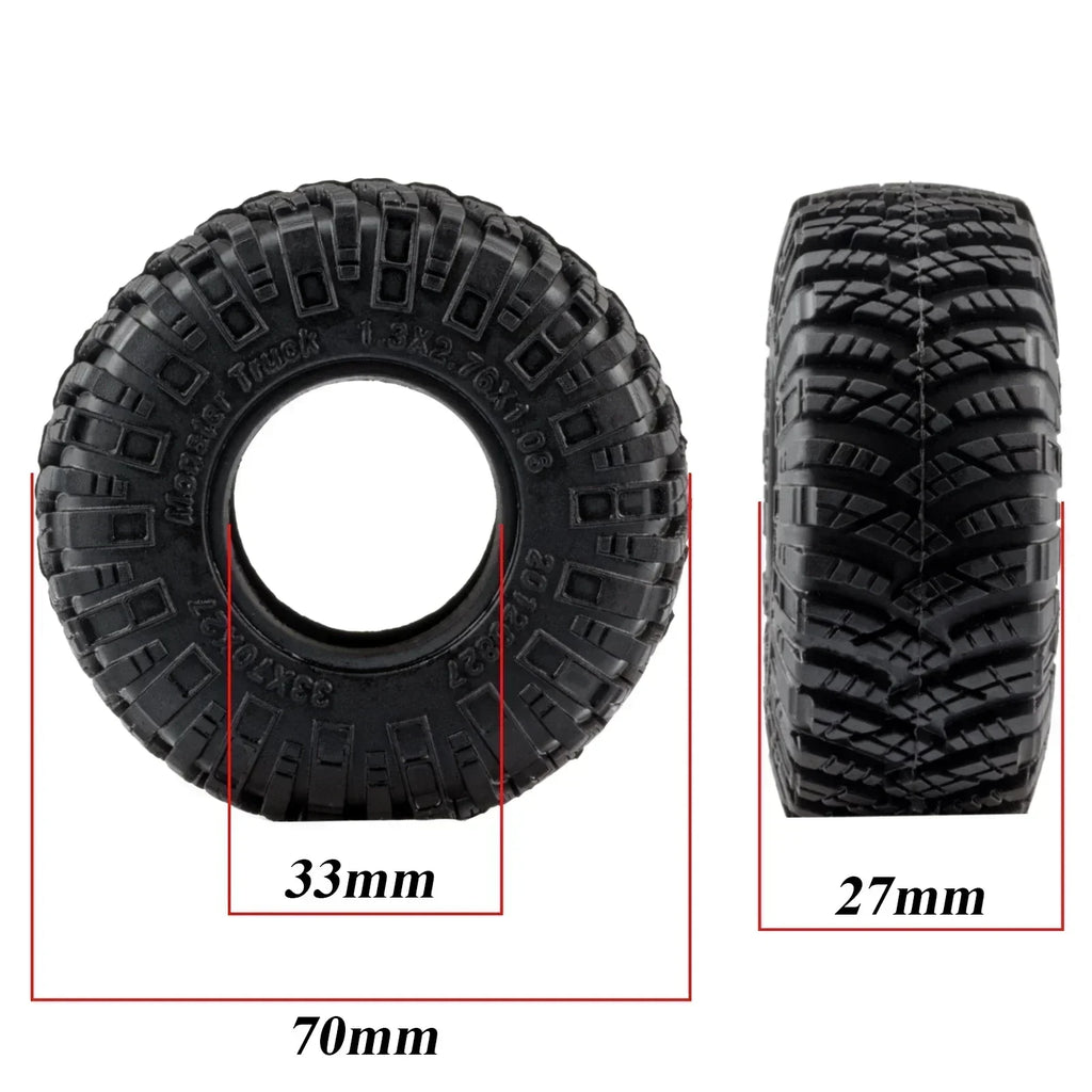 4PCS 1.3" Wheel tires 70*27mm Mud Terrain Tyre for 1/18 TRX4M 1/24 SCX24 RC Crawler Car