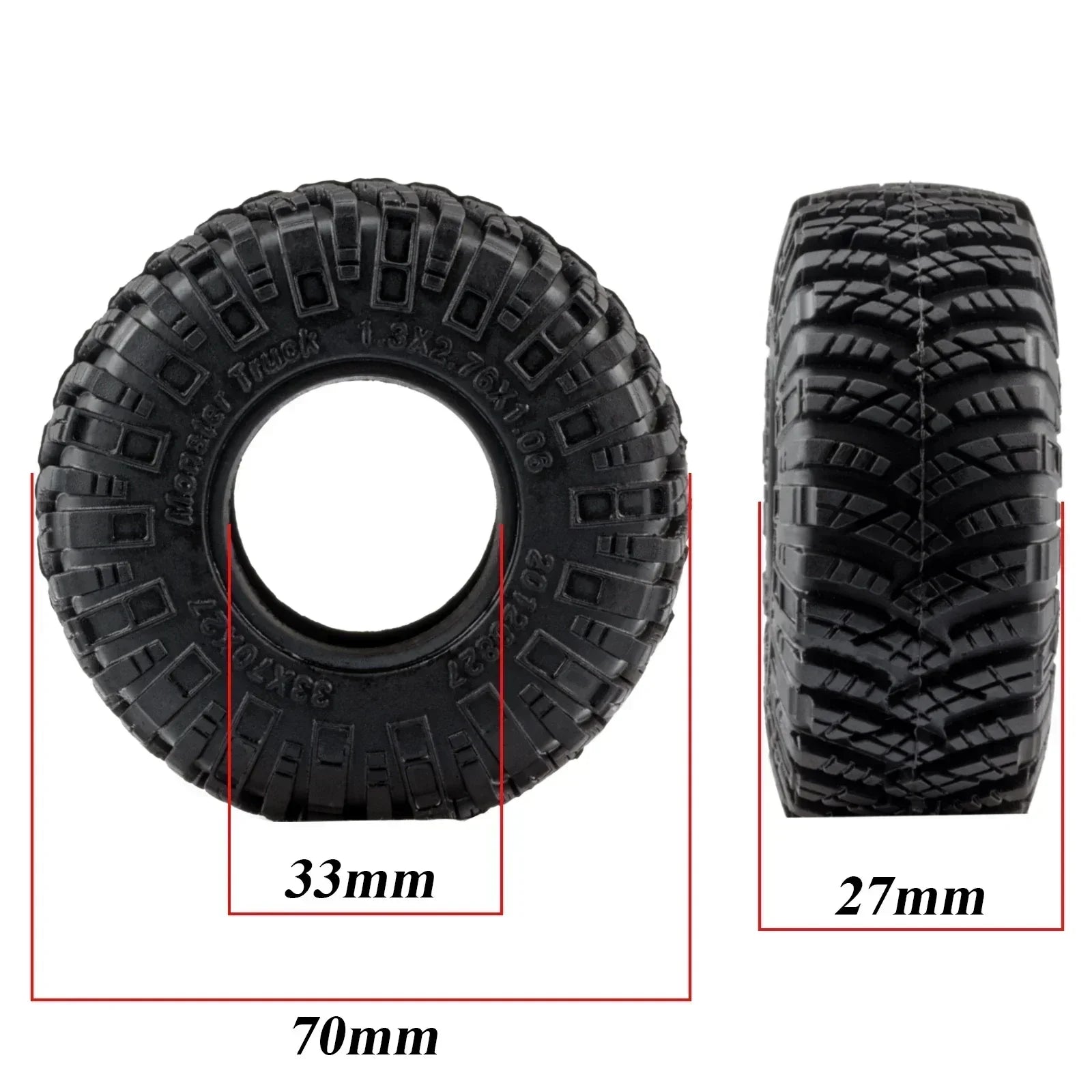 4PCS 1.3" Wheel tires 70*27mm Mud Terrain Tyre for 1/18 TRX4M 1/24 SCX24 RC Crawler Car