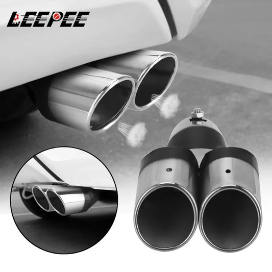 Decoração do carro tubo traseiro cromado estilo carro universal escape silenciador tubo cauda aço inoxidável curvo saída dupla