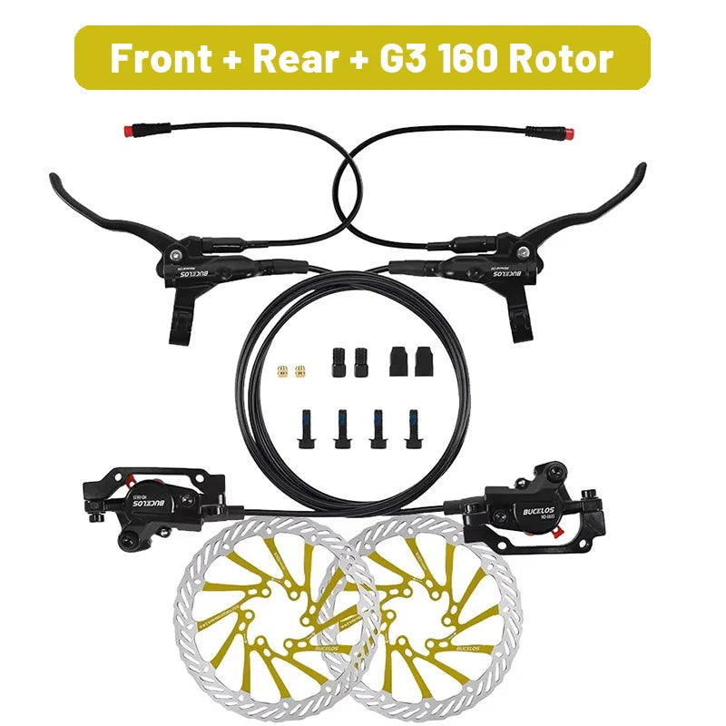 Frenos de bicicleta eléctrica BUCKLOS Power Off de 2 pistones con rotor G3, juego de frenos de disco hidráulicos para bicicleta eléctrica, frenos de bicicleta de aleación de aluminio