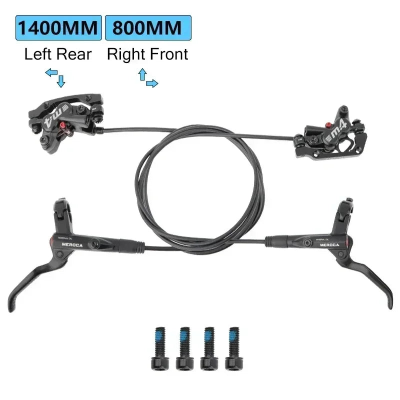 Brakes Meroca 4 Pistons Hydraulic Brakes Mtb Bicycle Brakes Caliper Rotor 160mm Set Mountain Bike 800/1400mm for E4 ZEE M420