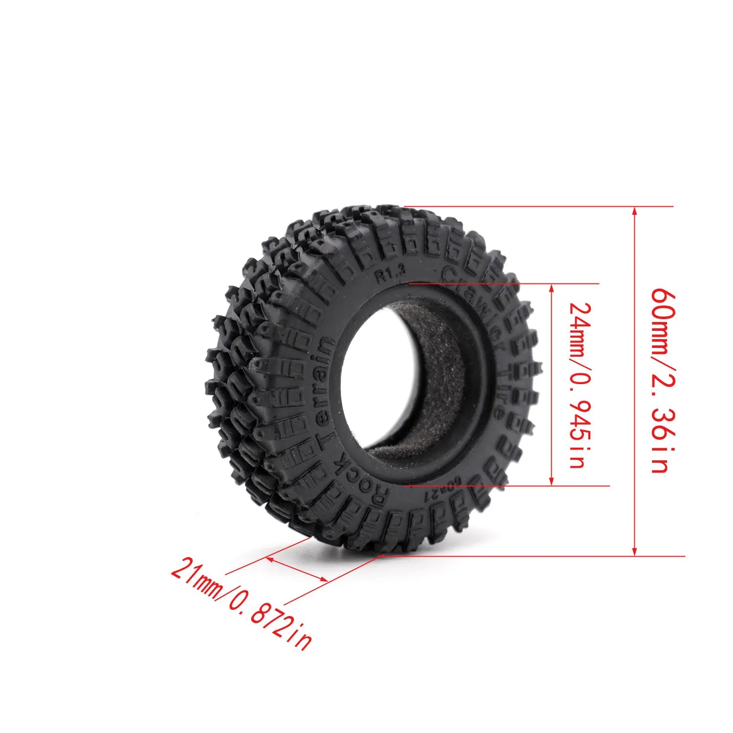1/18 RC Crawler TRX4M Parts 4PCS 1.3inch Beadlock Wheel Rubber Tyres 60*21mm Front Rear Tires 7mm HEX for RC Car Upgrade Parts