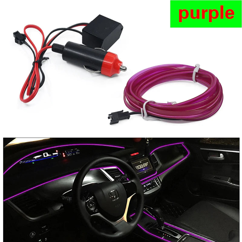 LED Car Ambient Lamp Car Interior Decoration Light Cold Light Strips  Waterproof Dashboard Console Lamp1/2/3/4/5M 12V Universal