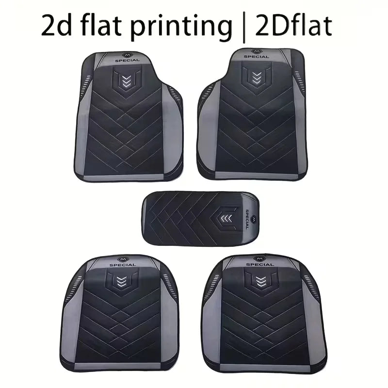 5-Pack Universal Sword-Edged Car Floor Mats – Flat 2D Style, Ideal for Car Interior Protection, Compatible with Most Vehicles