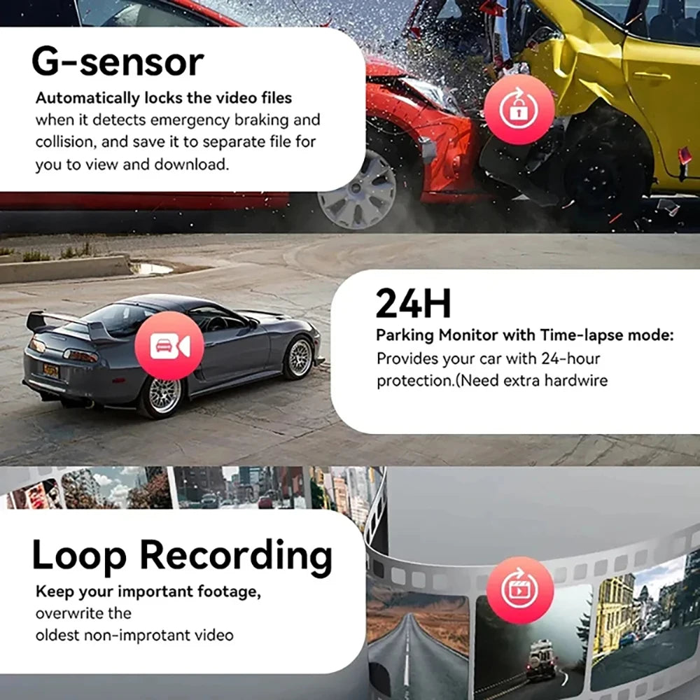 3Camera WIFI Dash Cam 2cam Car Camera 1080P Video Recorder Car DVR Front Rear View Camera Night Vision Black Box Car Accessories
