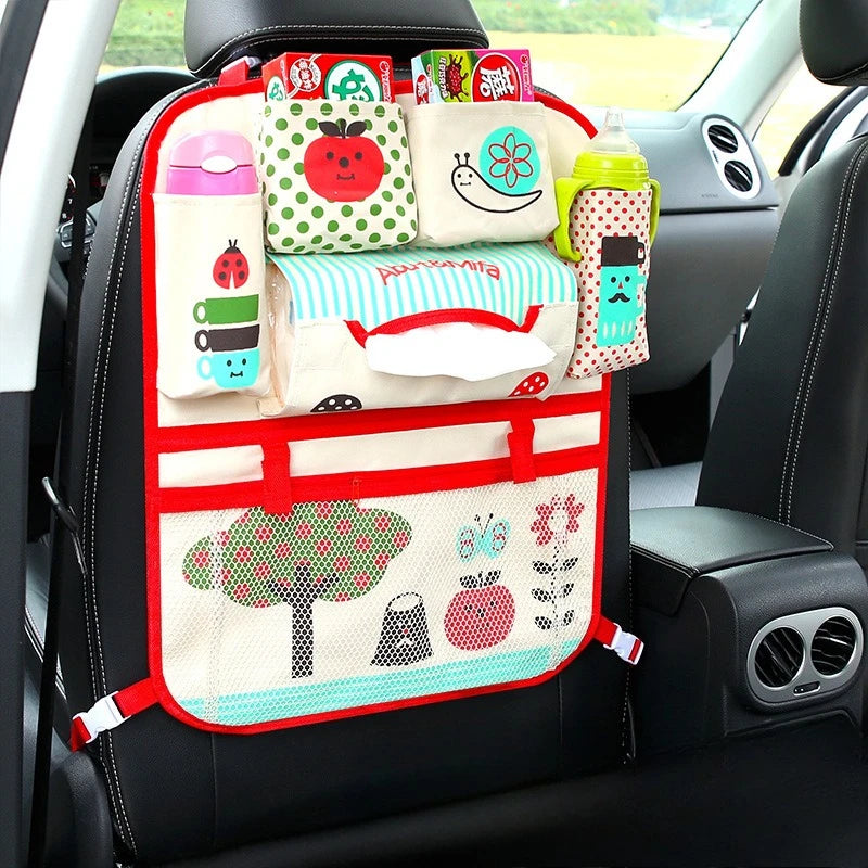 Cartoon Backseat Car Organizer Mats Back Seat Organizers Storage Bag Tissue Holder for Kids Car Seat Travel Road Trip Essentials