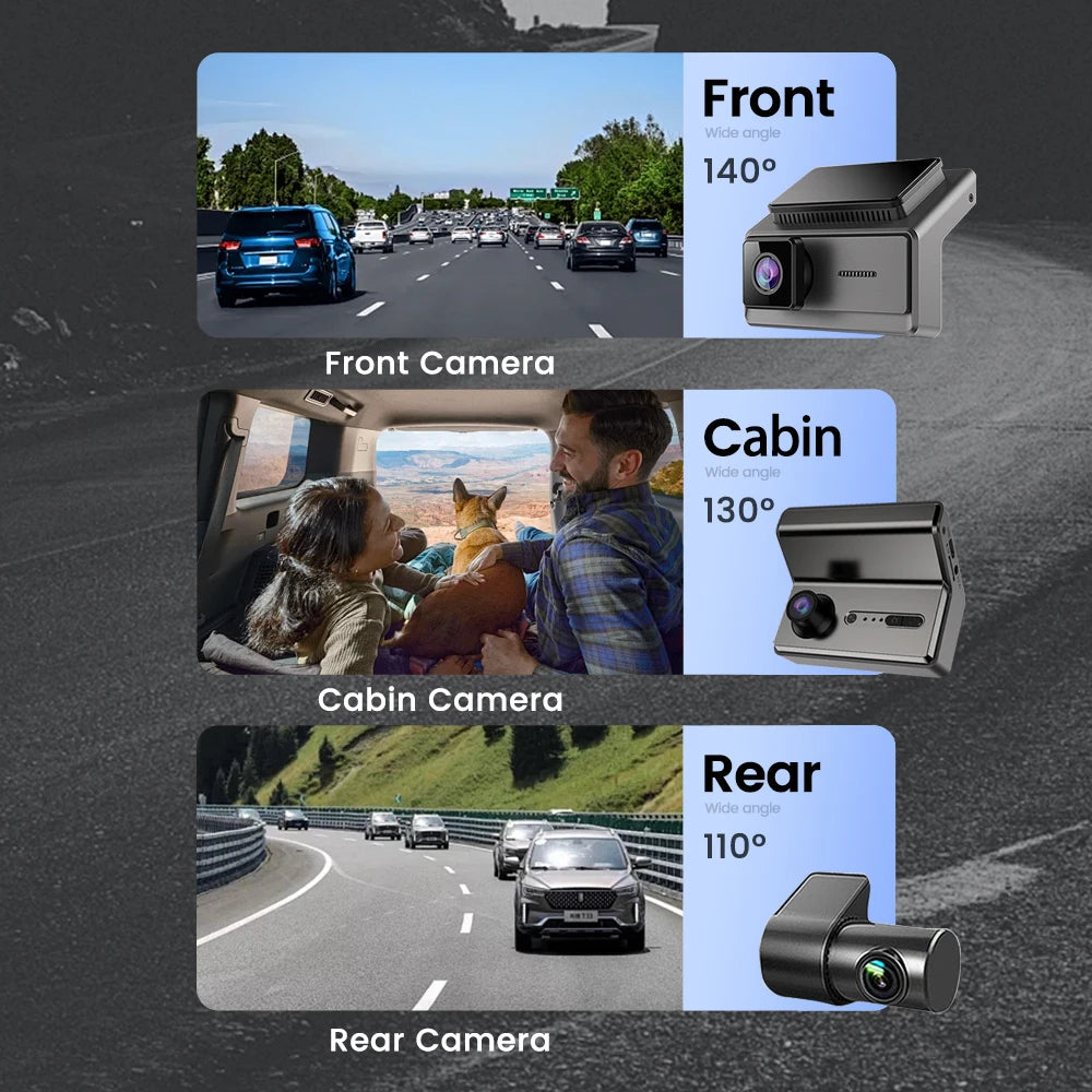 3 Camera Lens Car DVR 2K HD Dash Cam 24 H parking monitoring WiFi mobile interconnection automatic loop recording Night Visionn