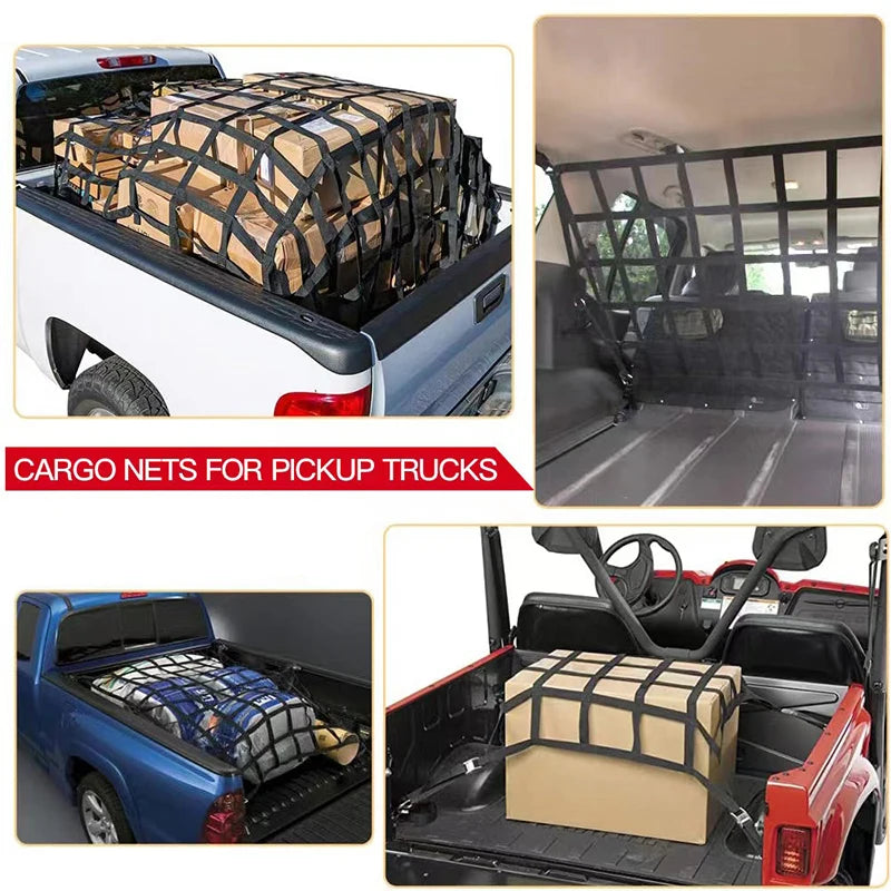 Car Trunk Rooftop Net Mesh Cargo Net Heavy Cargo Net Truck Trailer Dumpster Extend Mesh Covers Luggage Nets With 4 Fixed Belt