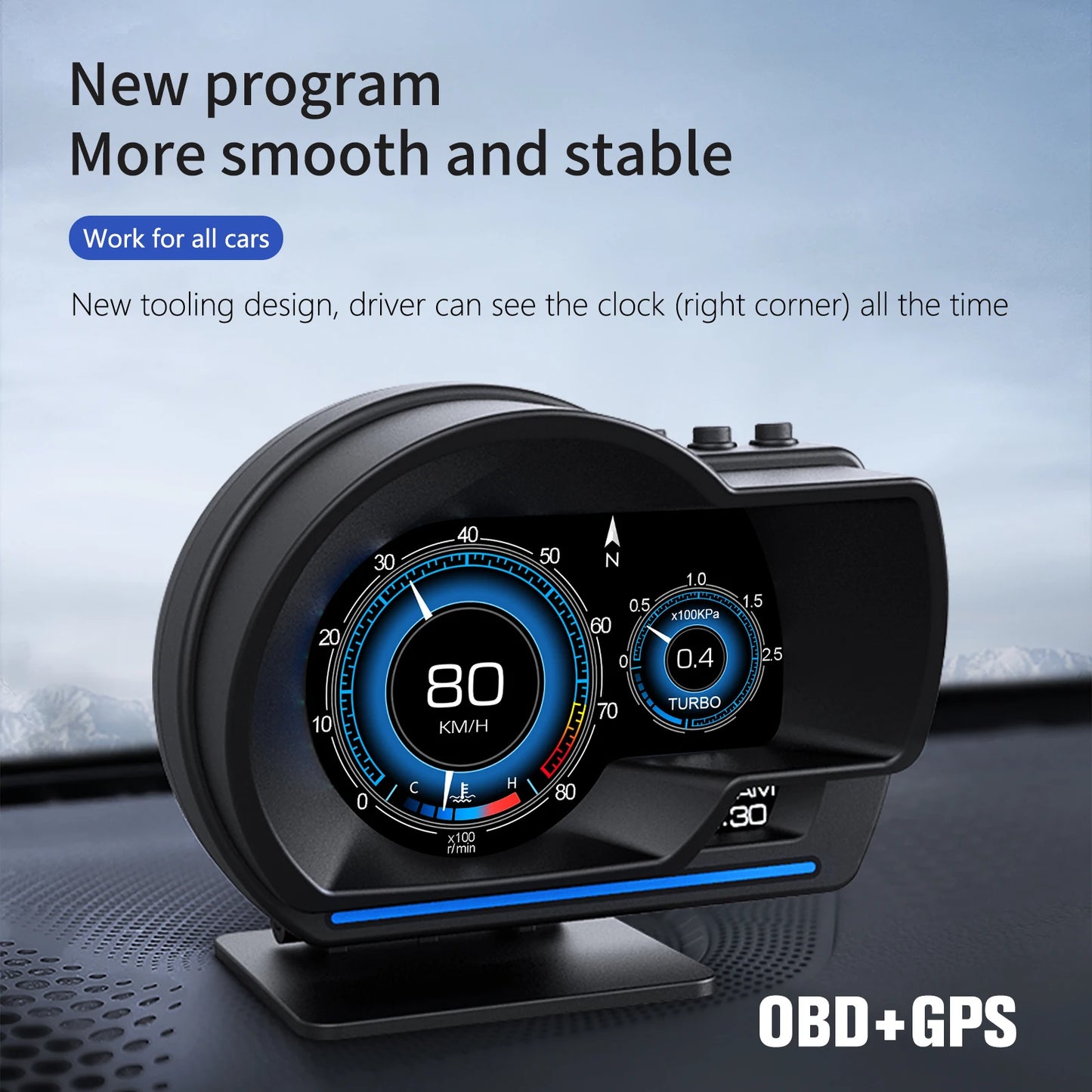 Car HUD Head-Up Display P6, OBD+GPS Smart Instrument Panel, High-Definition Speedometer Car Diagnostic Tool Over-speed fault ala