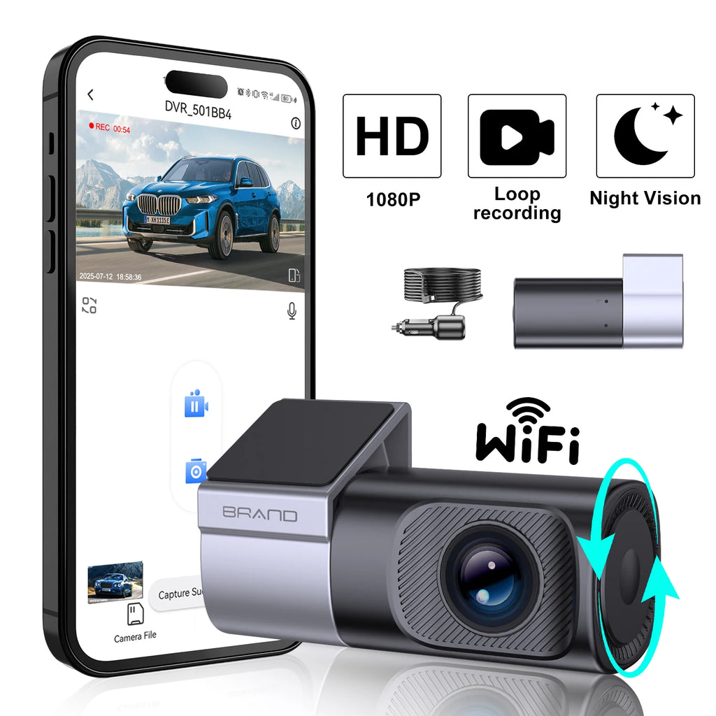 1080P WiFi DashCam New Vehicle Recorder APP Control Smart Car Dash Camera Video Recorder Night Vision 360° Rotation For All Cars
