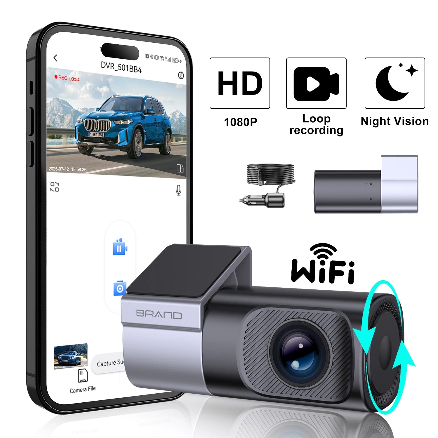1080P WiFi DashCam New Vehicle Recorder APP Control Smart Car Dash Camera Video Recorder Night Vision 360° Rotation For All Cars