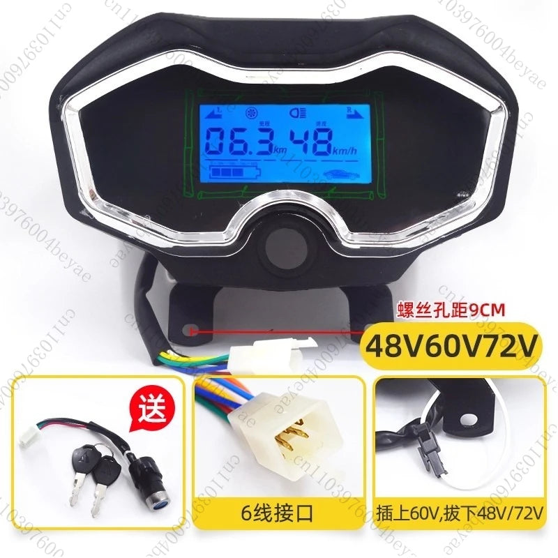Electric Tricycle Dashboard 48V/60V/72V, Universal  Display for Mileage, Cumulative Voltage, Battery Level, and Speed