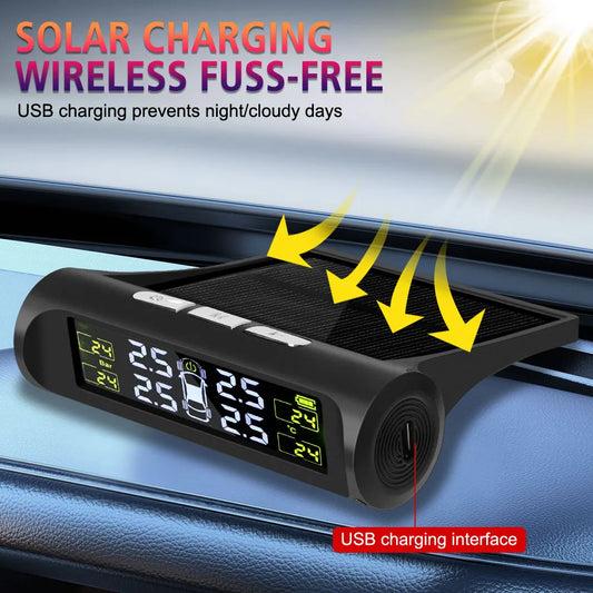 Auto Security Alarm System Digital LCD Display Car Tire Pressure Monitoring System Solar TPMS Universal Tyre Temperature Monitor