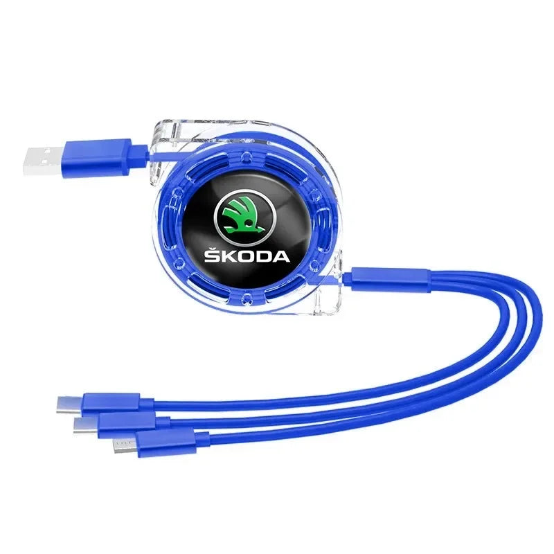 Car Interior 3 In 1 Fast Charger USB Data Cable Accessories For Skoda S Skoda Kodiaq Fabia Kamiq Karoq Octavia 3 A5 Rapid Scala