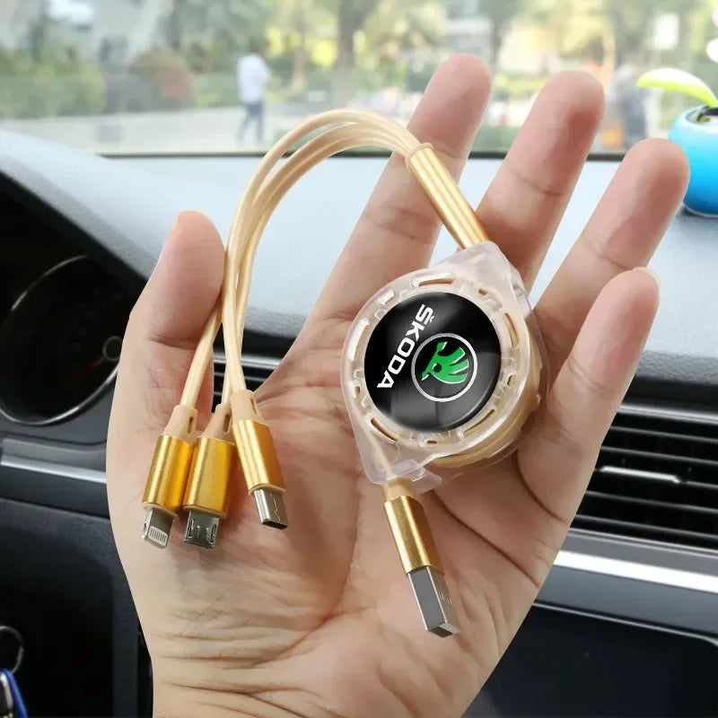 Car Interior 3 In 1 Fast Charger USB Data Cable Accessories For Skoda S Skoda Kodiaq Fabia Kamiq Karoq Octavia 3 A5 Rapid Scala
