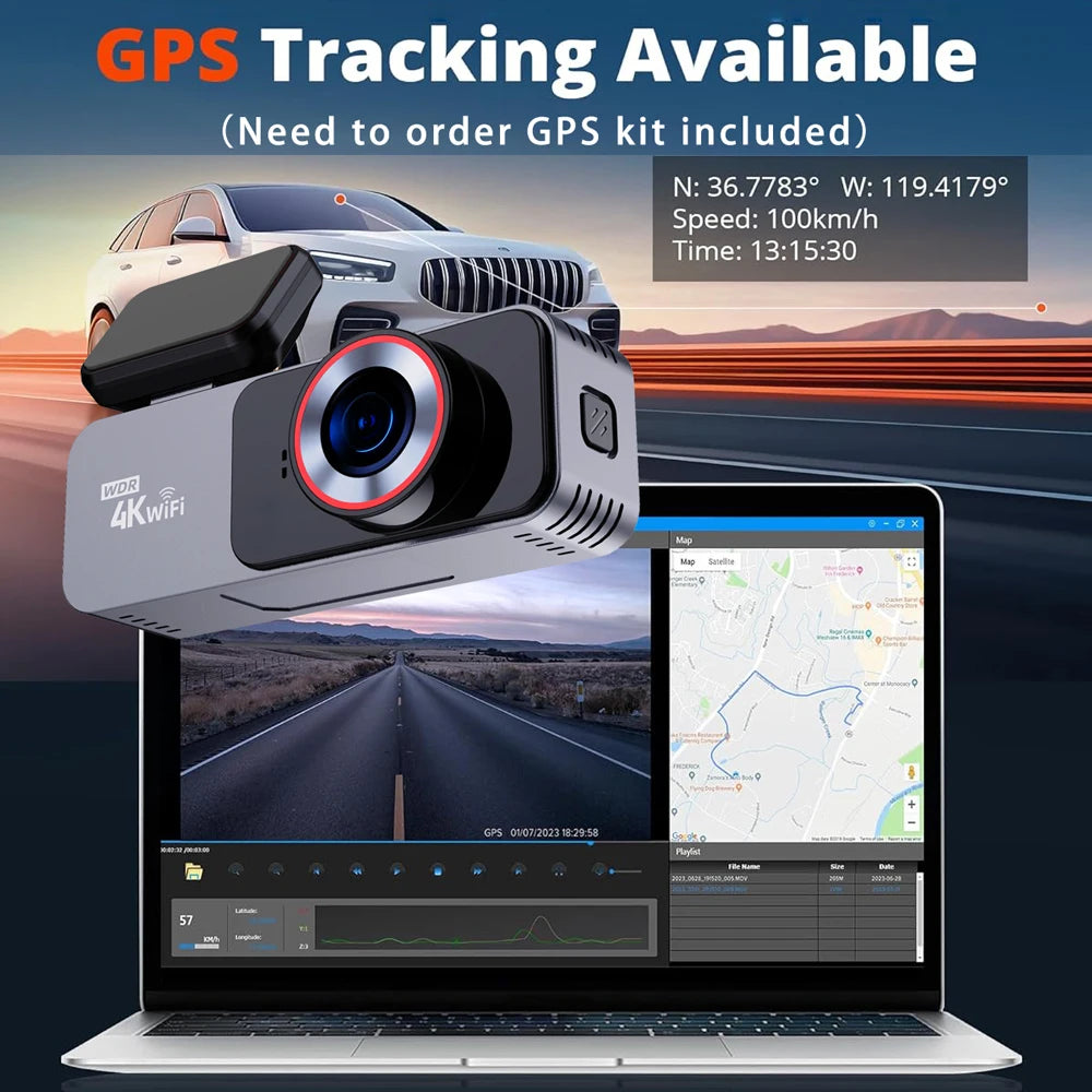 Dash Cam 4K 3840*2160P Car DVR WIFI GPS Mini Dual Lens Camera Front and Rear Dashcam Black Box Video Drive Recorder Night Vision