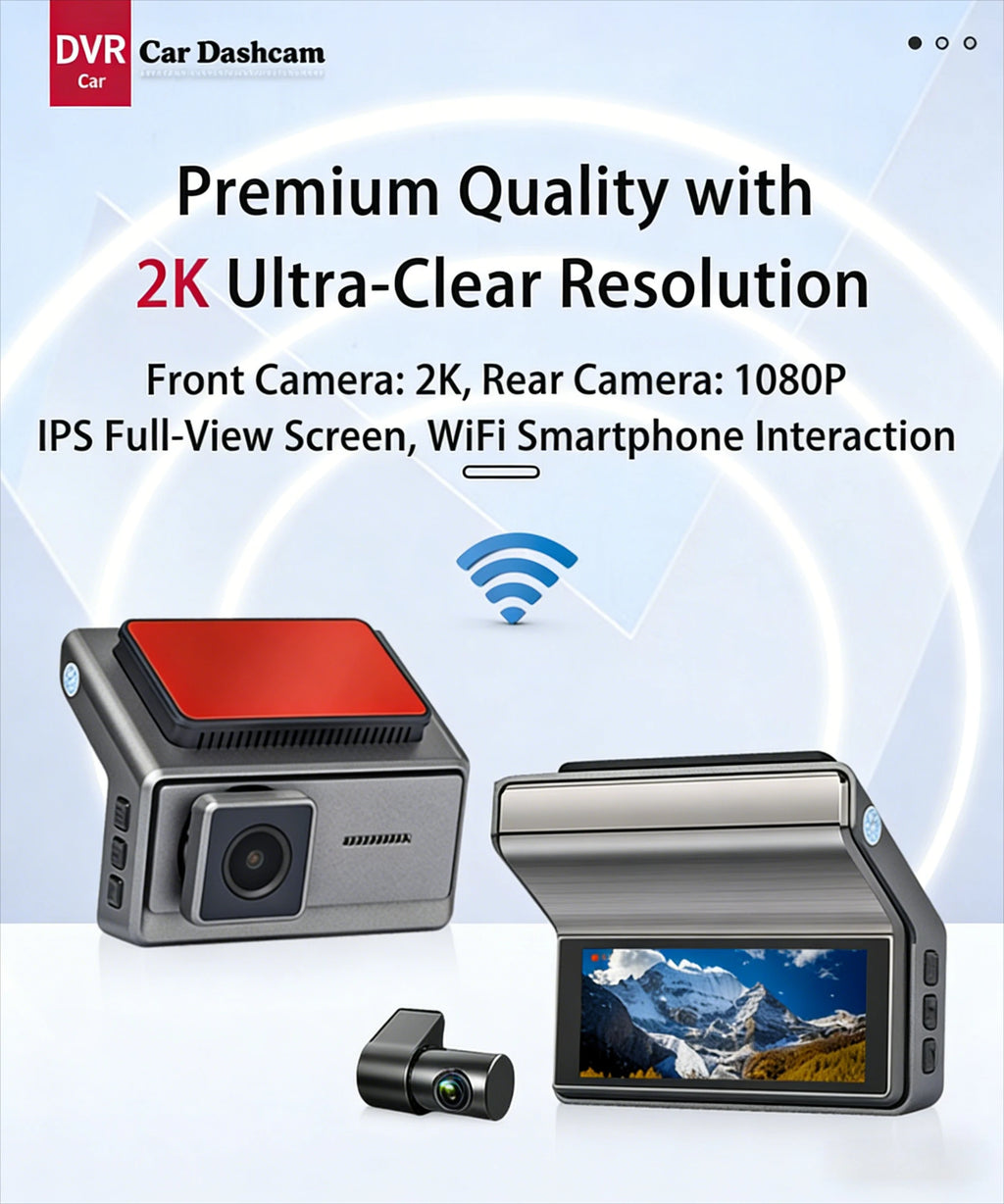 3-Lens Dash Cam 2K+1K+1K Ultra Wide Angle Front/Inside/Rear WiFi Car Camera Recorder