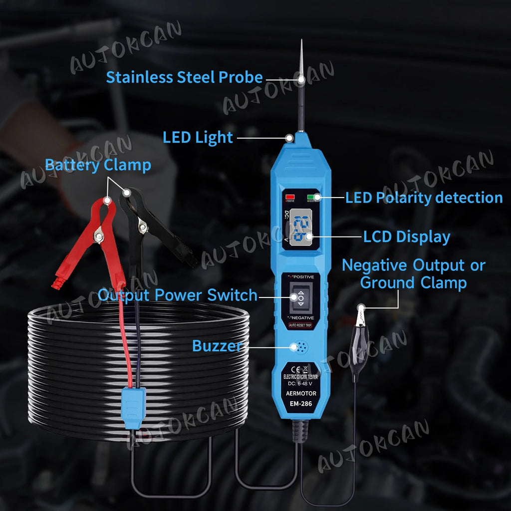 Automotive Electric Circuit Tester 6-48V DC with Led Voltage Display Car Automotive Electrical Systems Diagnostic Tool