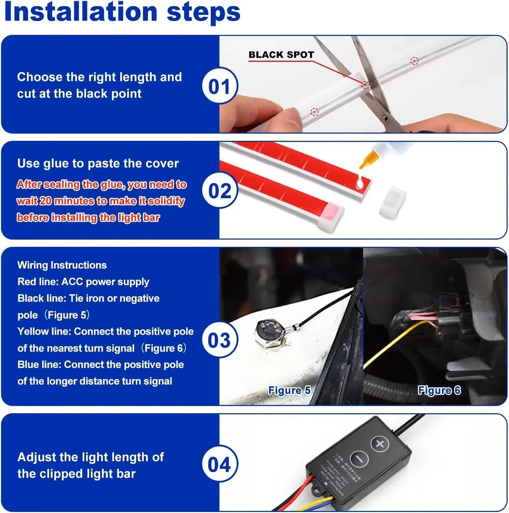 LED Car Daytime Running Light Strip Start Scan Yellow Turn Signal Indicator Headlight Car Hood Decorative Light Universal 12V