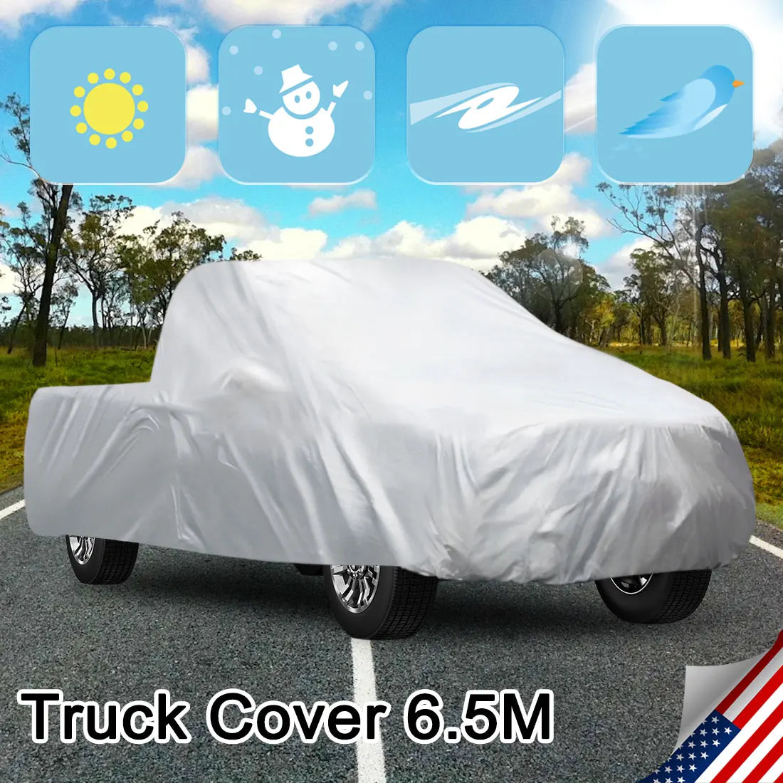 UXCELL 6.5M 6.8M Waterproof Stormproof Pickup Truck Cover All-Weather UV Dust Snow Protection Outdoor Indoor Protector