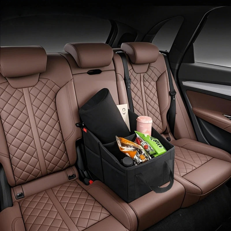 Car Seat Organizer Bag – Passenger Side Storage, Foldable Small Vehicle Storage Bag, with Safety Belt, Car Backseat Storage Box