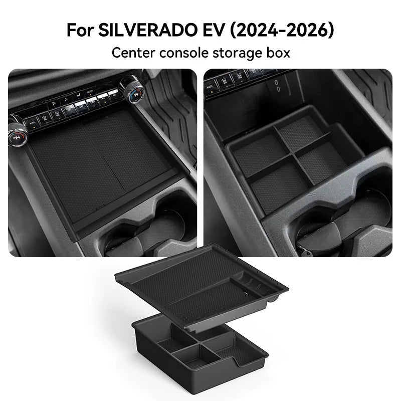 ABS Interior Organizer For Chevrolet Silverado EV 2024-2026 Centre Console Armrest Storage Box Storage Box Tray Car Accessories