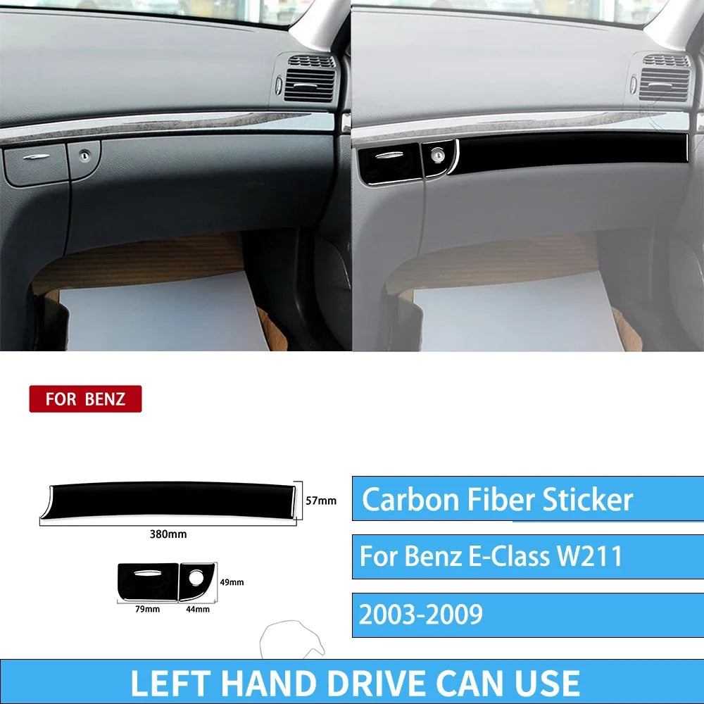 For Mercedes W211 E Class Accessories Interior 2003-2009 Co-pilot Storage  Speedometer Headlight Dashboard Stickers Piano Black