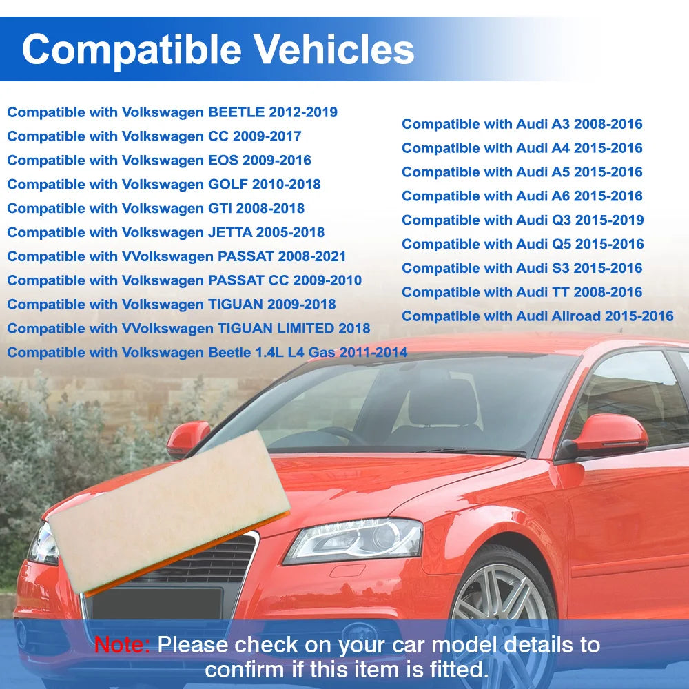 For Audi A3 A4 A5 A6 Q3 Q5 Volkswagen BEETLE CC GOLF JETTA PASSAT TIGUAN Car Engine Air Filter Element 1K0129620D 1K0129620F