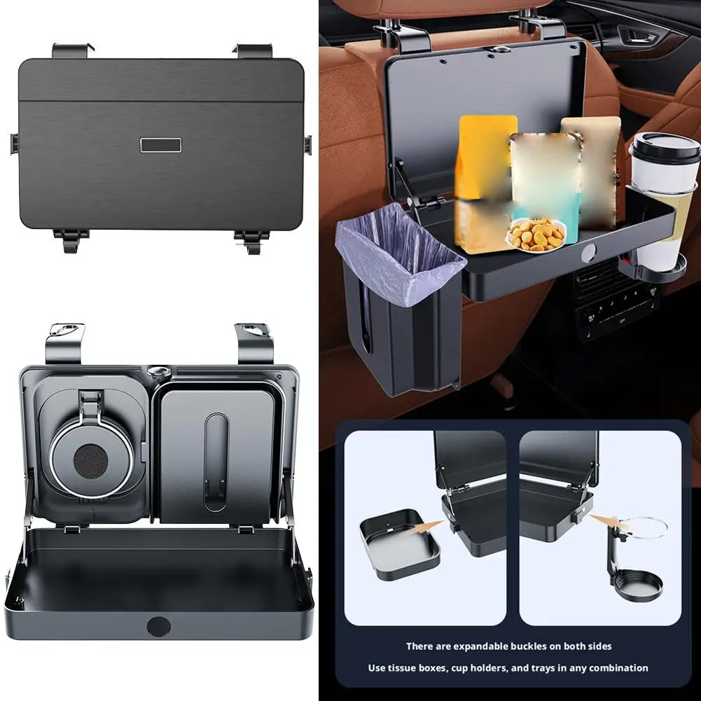 Multifunctional Car Headrest Organizer With Foldable Tray For Cup Holder Phone Slot Storage Bag For Car Interior Decoration