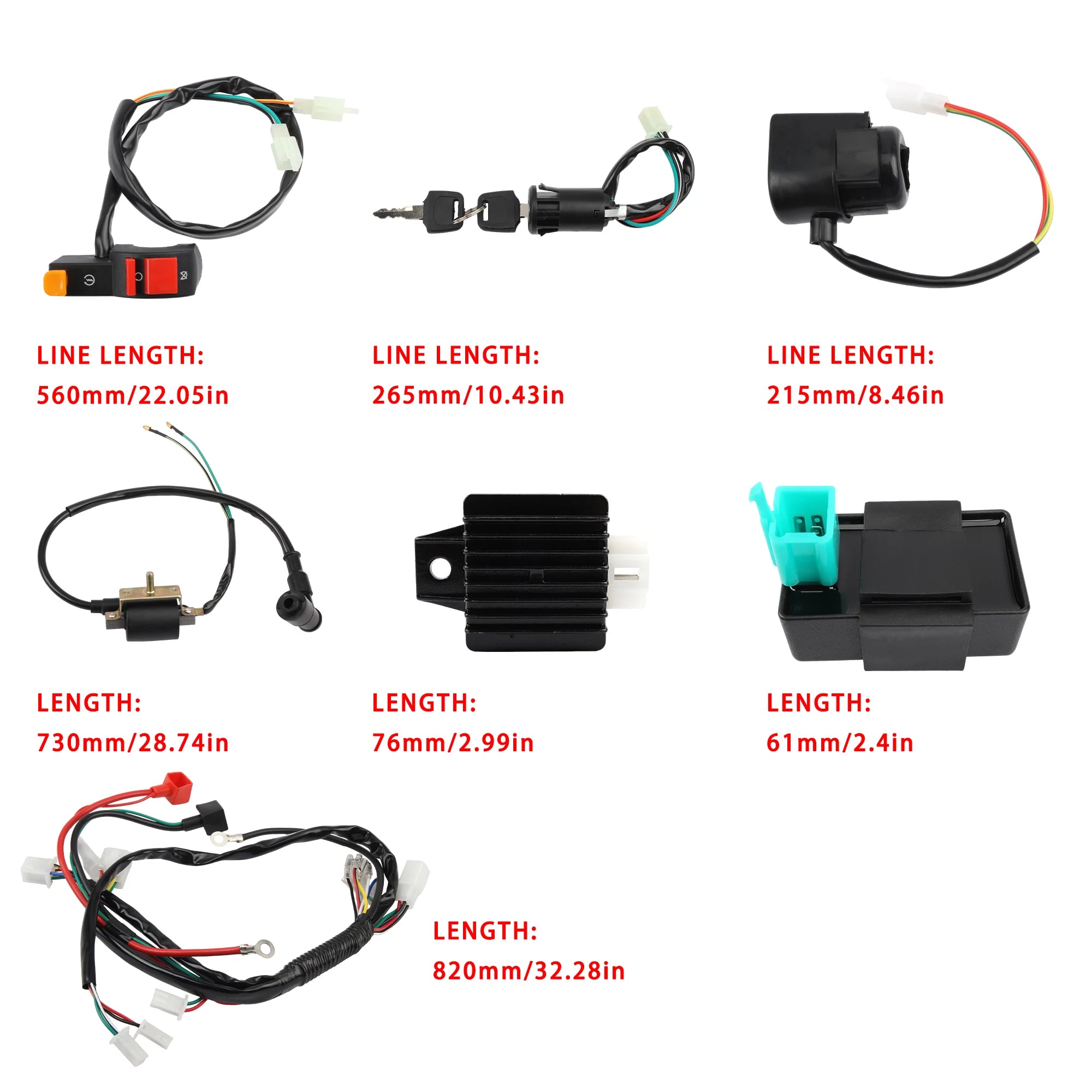 ATV Electrics Wiring Harness Spark Plug CDI Ignition Coil Key Switch Kit Dirt Bike UTV Quad Go Kart Motorcycle 50cc-110cc