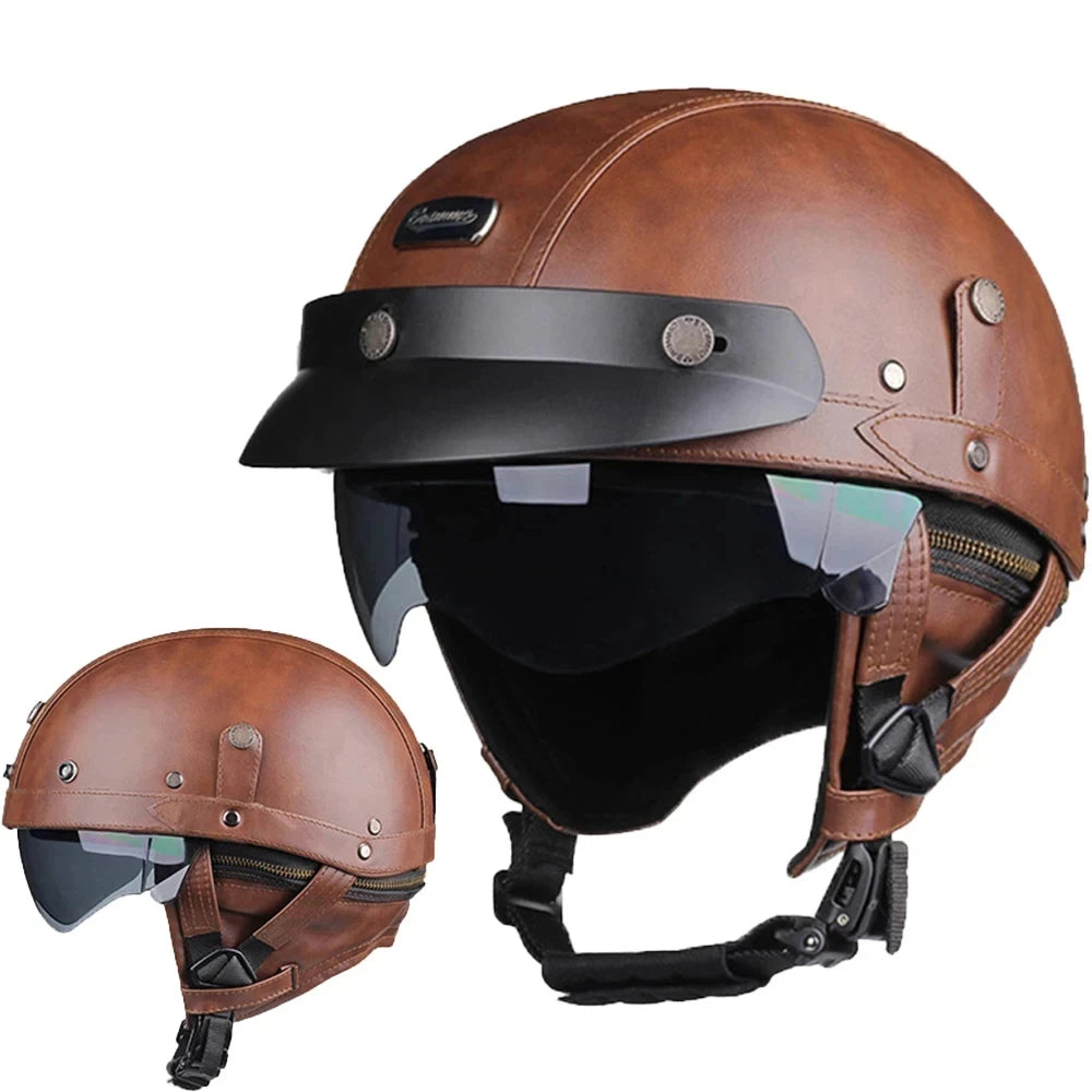 Motorcycle Leather Retro Capacete De Moto Scooter Motorbike Helmet German Dot Safety Vintage Casco Moto Four Seasons Helmet