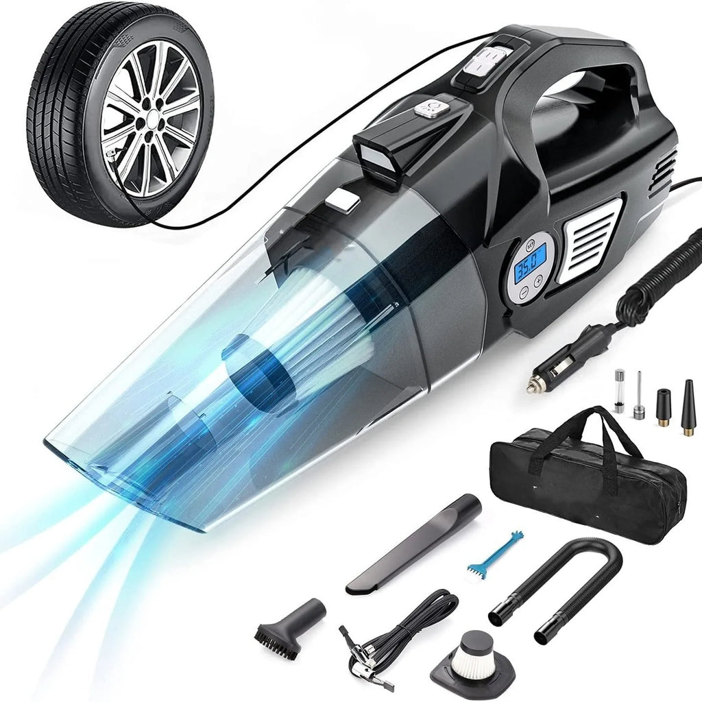 Wireless/Wired Car Vacuum Cleaner Car Tire Inflator Strong Suction Handheld Home Car Vacuum Cleaner Multi-functional with Light